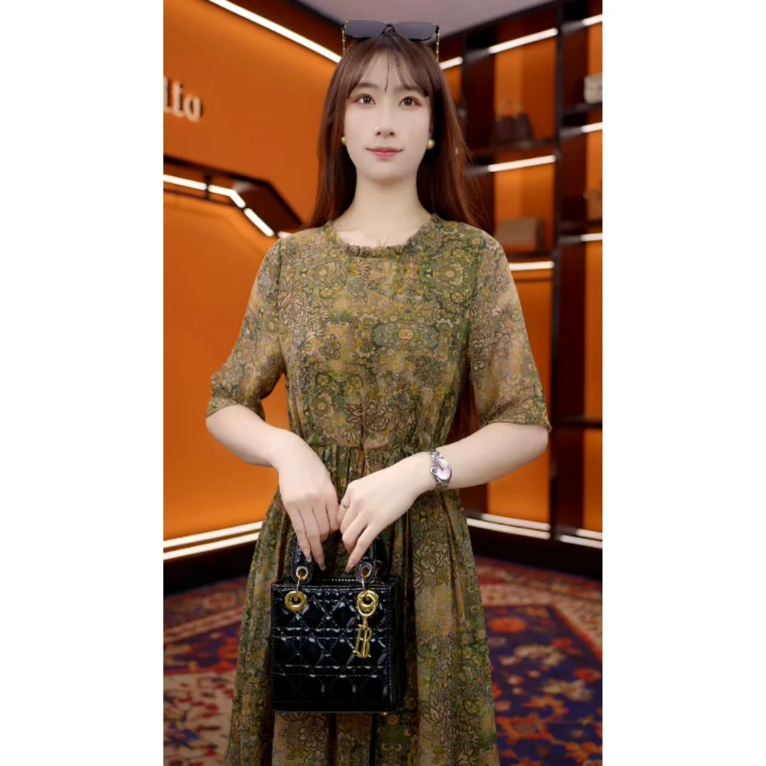 花团锦簇-2025新款高端连衣裙高贵显瘦夏季妈妈装法式中长款-梦梦