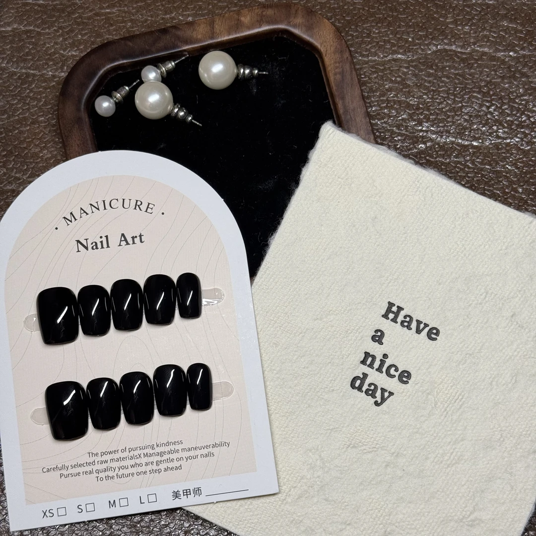 【黑武士纯黑】纯色短款高级黑色纯手工穿戴甲可拆卸美甲超显白百搭