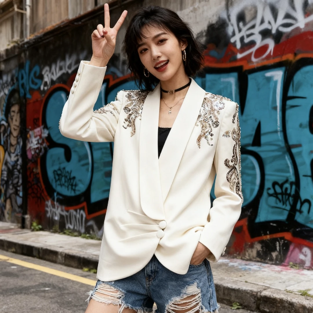 现货 2025新款欧美明星气质时尚重工钉珠镶钻青果领连衣裙 西装