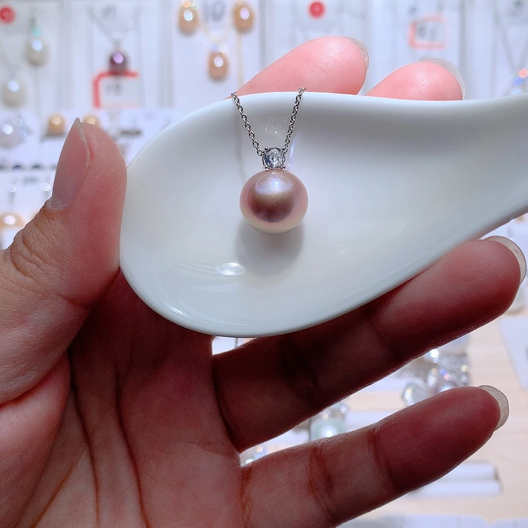 淡水珍珠银S925镶嵌吊坠(赠链)CC12.2mm