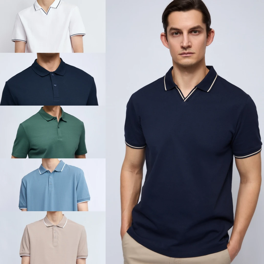 外贸男士珠地水洗棉男士短袖polo衫夏季透气百搭休闲翻领T恤2060