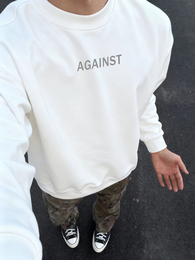 白色圆领卫衣男加绒加厚字母印花潮流ins美式潮牌长袖秋冬季外套