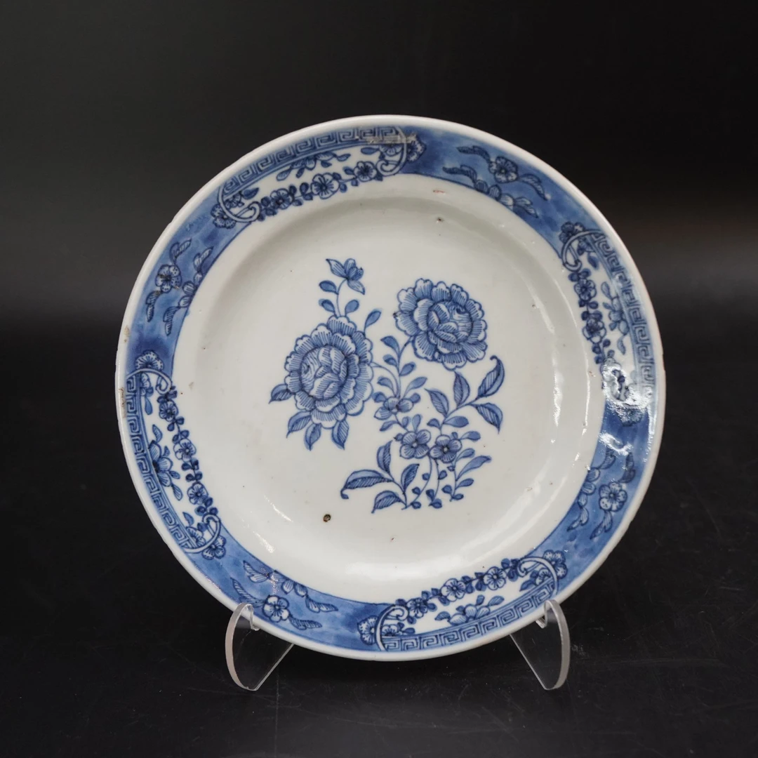 Lot.25072716-1清康熙青花花卉纹折沿盘 直径：约16.5cm