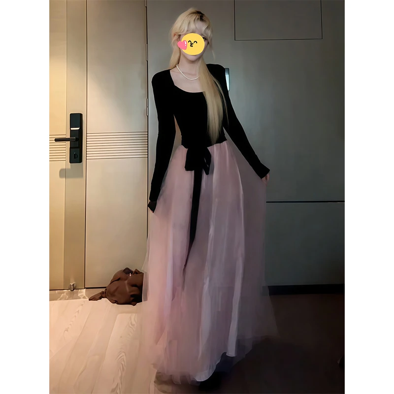 大码胖妹妹2025早秋新款连衣裙气质千金掐腰显瘦坎肩温柔大摆裙