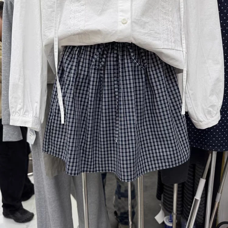 春夏新款宽松高腰减龄通勤休闲百搭格子短裙