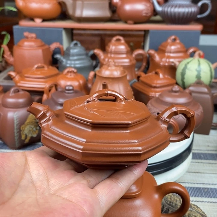 茶壶紫砂八方扁竹150cc原矿赵庄朱泥特价