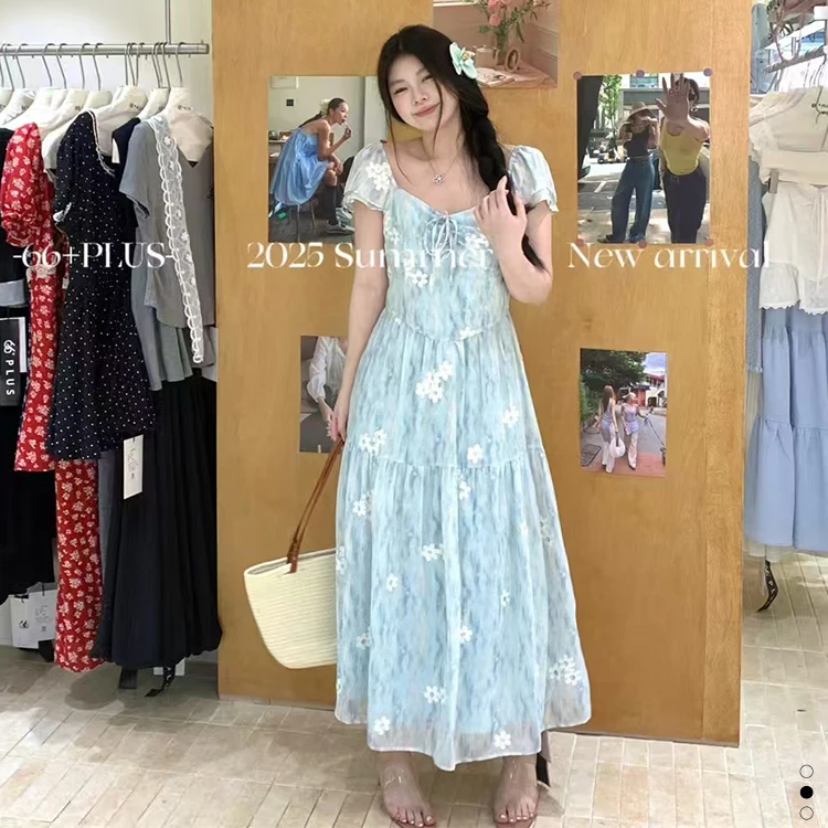 66+PLUS L39819大码法式碎花连衣裙女夏季新款宽松显瘦气质长裙