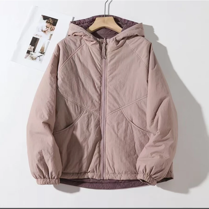 (双拼两面穿）新款时尚休闲宽松夹棉保暖连帽两面穿长袖外套0080