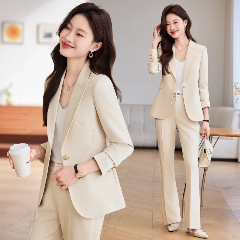 杏色西装外套女春秋2025新款高级感小个子气质休闲西服套装TC8502