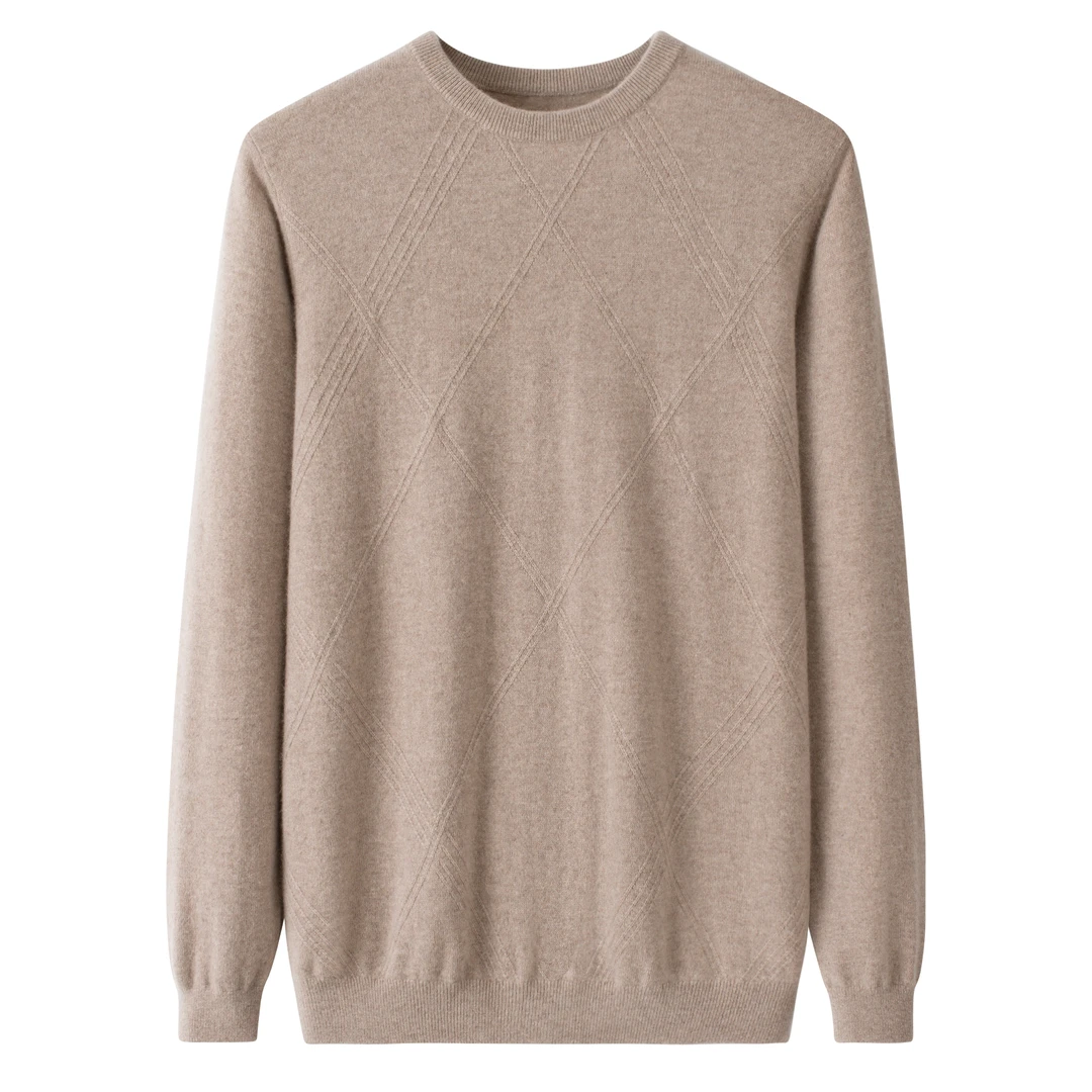 羊绒衫圆领平面翻花男套衫-853077-1