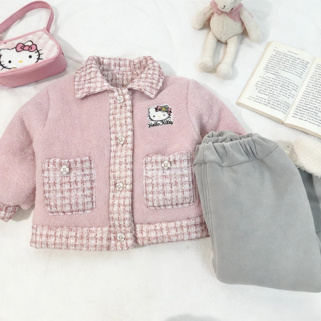 年款上新冬季女童小香风兔毛绒套装加绒加厚900g女童翻领保暖