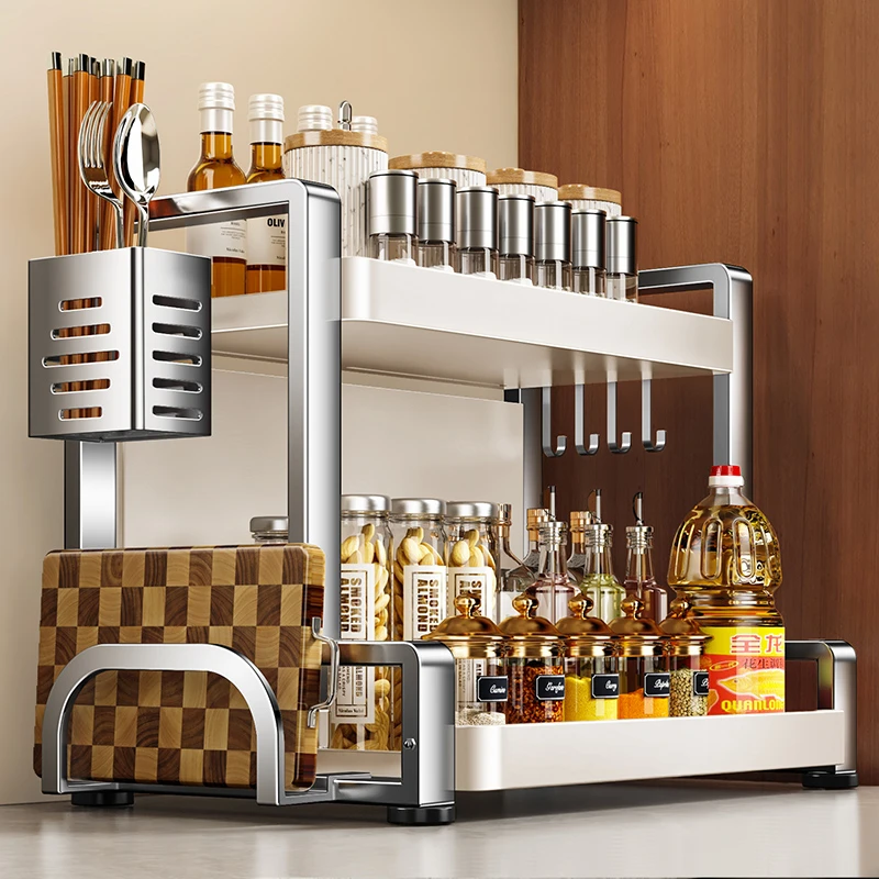 厨房置物架多功能加宽调味料收纳架家用台面调料品油盐酱醋瓶架子