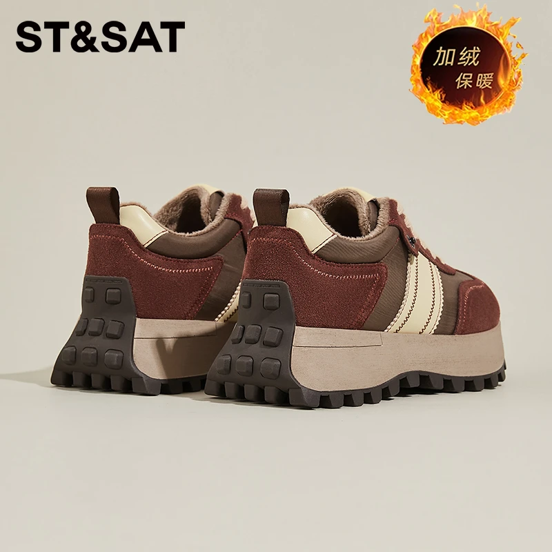 星期六棕色运动鞋女跑步鞋减震防滑女士华夫阿甘鞋秋季休闲老爹鞋