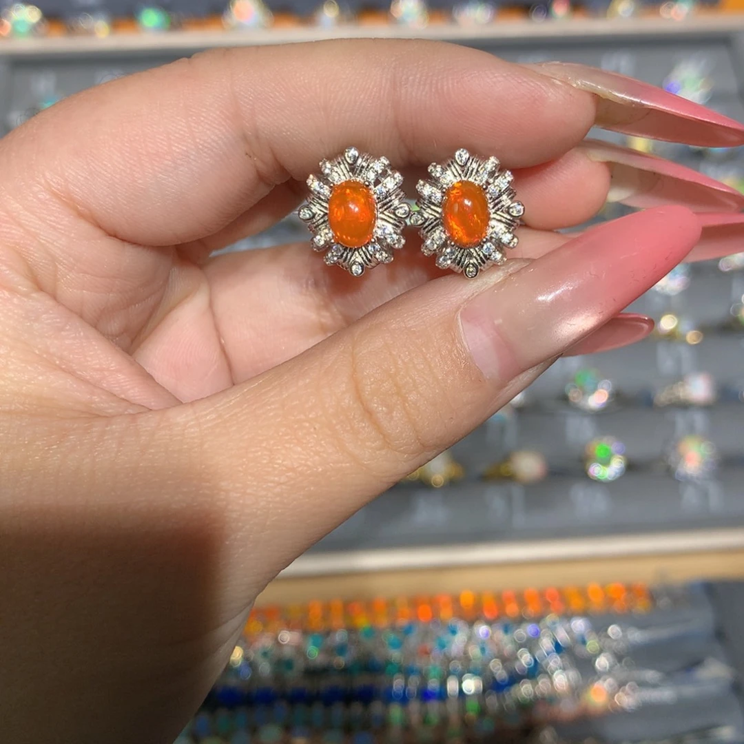 银S925镶嵌欧泊欧泊耳饰l