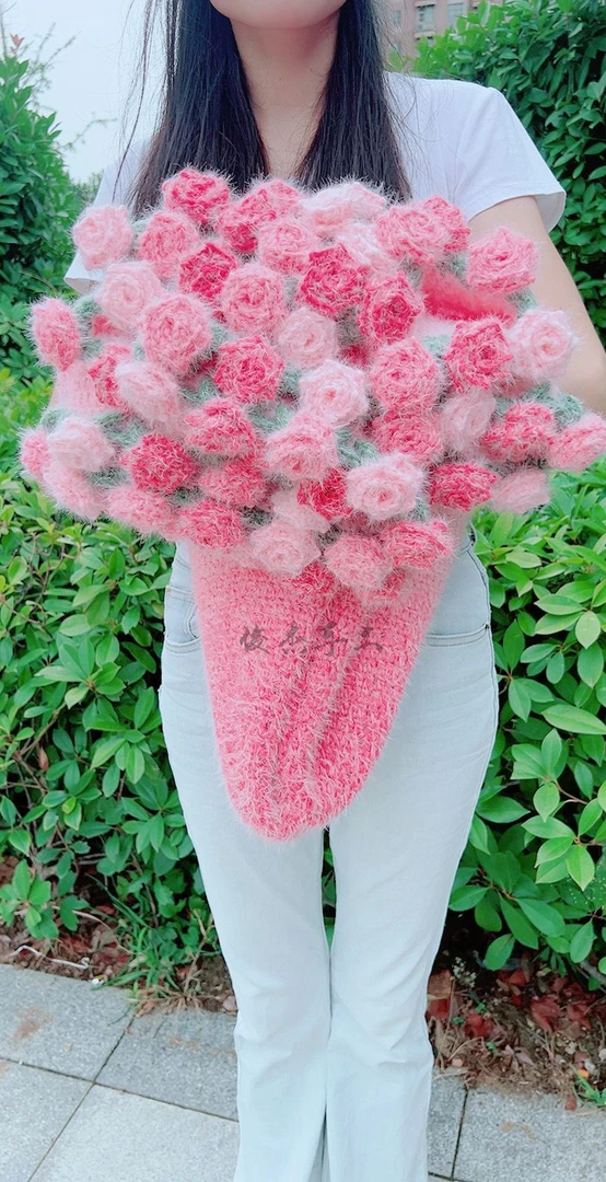 雪妃尔魔法球玫瑰花束毯材料包【非成品】渐变色DIY钩织材料包