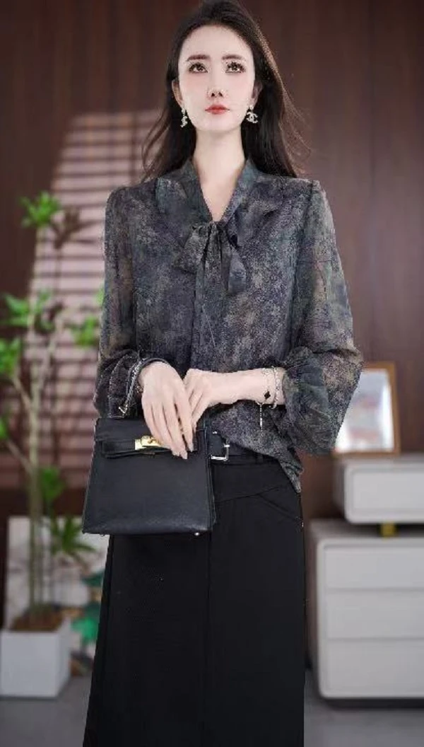 2025高端时尚长袖碎花衬衫女显瘦气质新款衬衣Y096