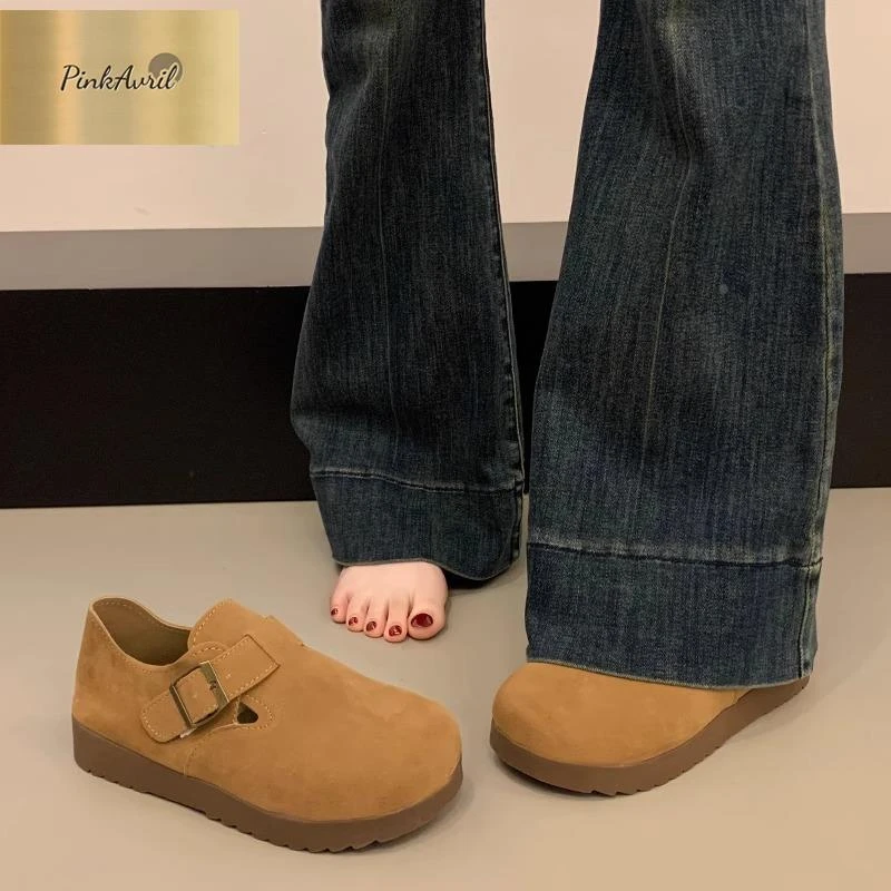 PinkAvril厚底全包勃肯鞋女2025春秋新款一脚蹬单鞋丑萌博肯豆豆