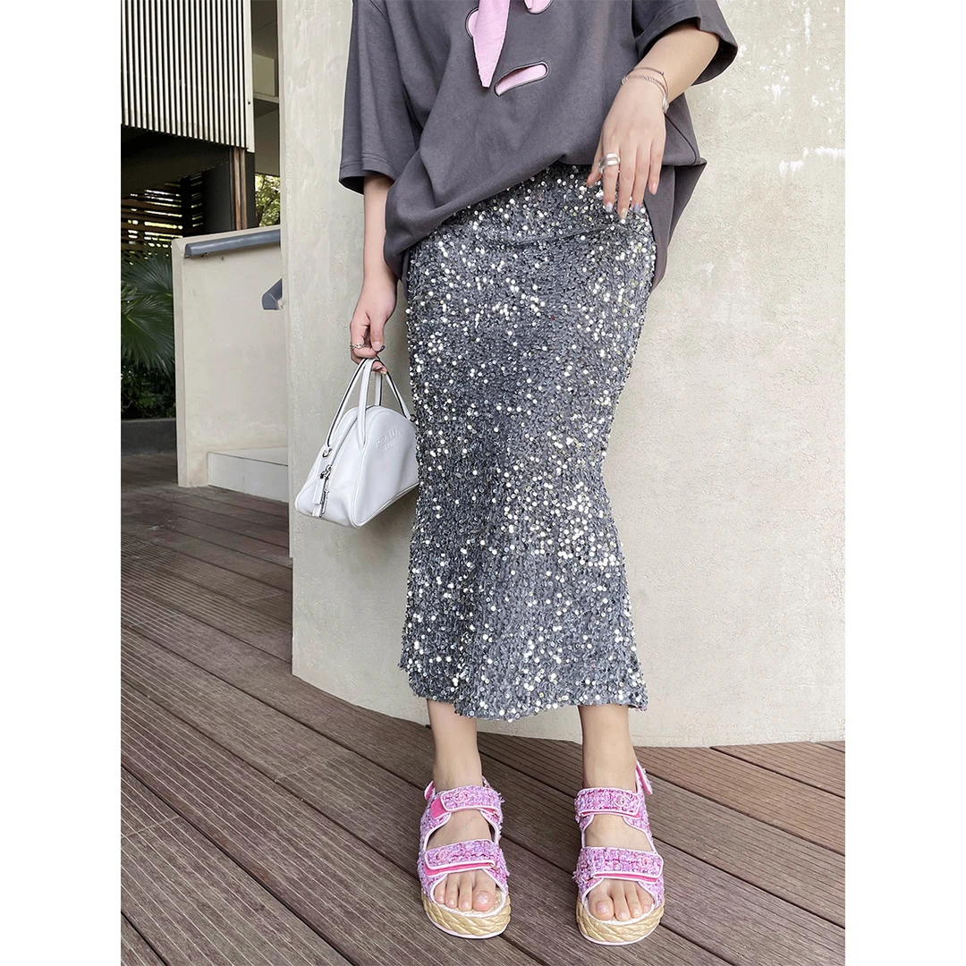 晶咕白标~回头率密码~亮片中长款半身裙气质时尚包臀裙夏季裙子女