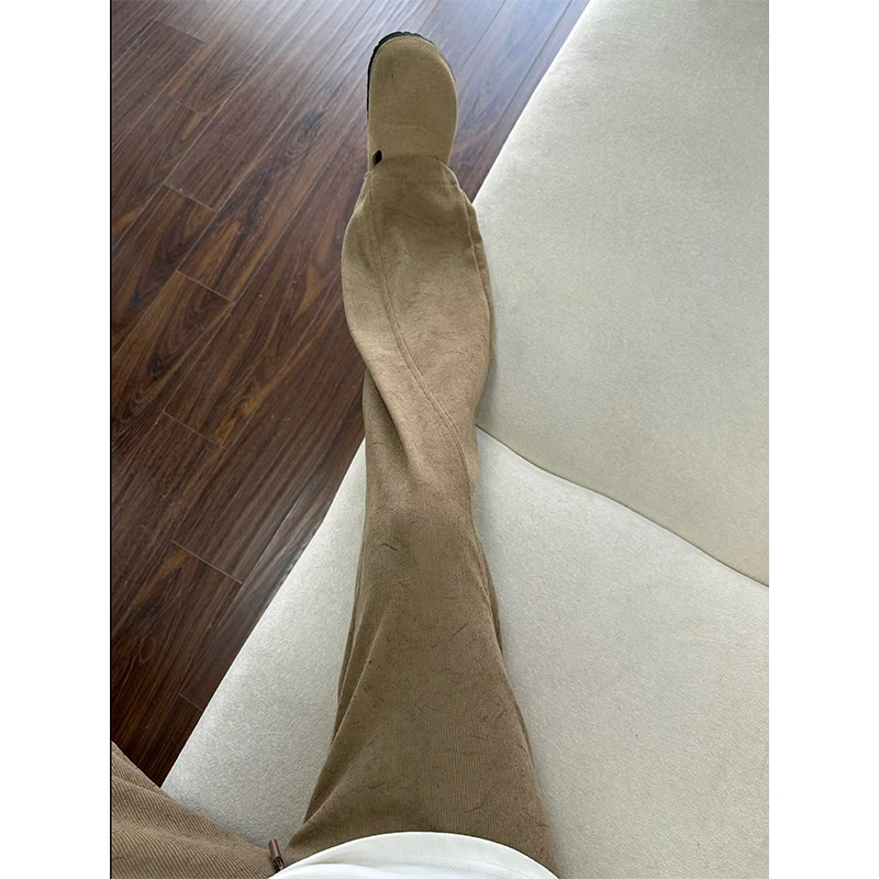 美拉德暗纹裤子男春秋季美式复古垂坠感抽绳休闲裤重磅宽松微喇裤