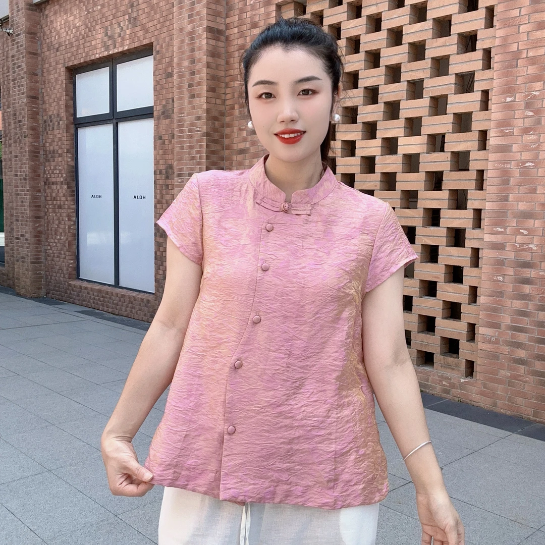 新中式盘扣立领短袖衬衫女2025夏季新款洋气质减龄小个子国风上衣