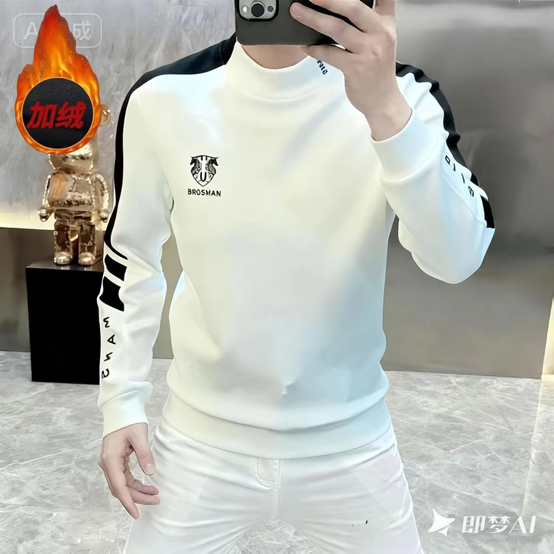 轻奢欧货加绒卫衣男士秋冬新款时尚撞色套头衫百搭潮流男休闲上衣