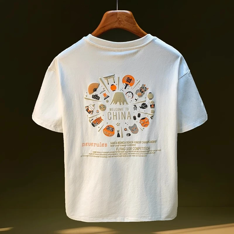 中国风元素印花短袖T恤男士夏季新款半袖上衣薄款休闲