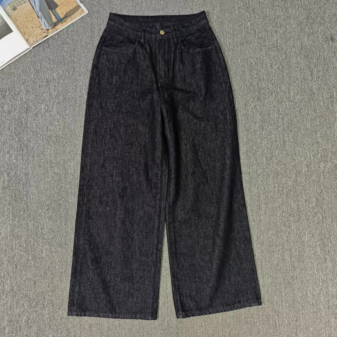 84198余小鱼【丹宁印象】丹宁色纯色高腰时尚水洗阔腿牛仔裤女装