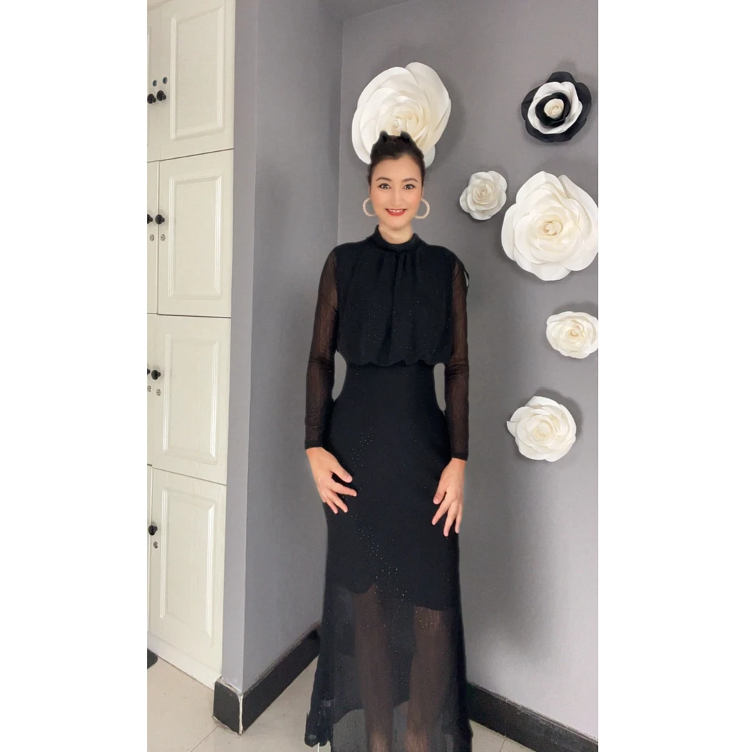 9839【米娜包邮】新款时尚气质高级烫钻时尚女装连衣裙