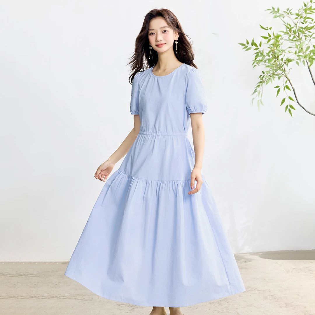 纯棉欧若风法式连衣裙2025夏季新款气质显瘦通勤简约A字长裙