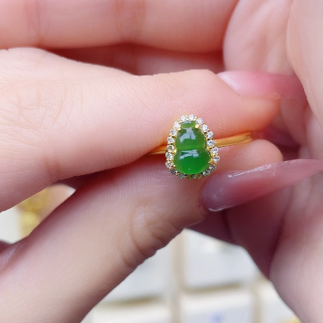 和田玉银S925镀金镶嵌戒指