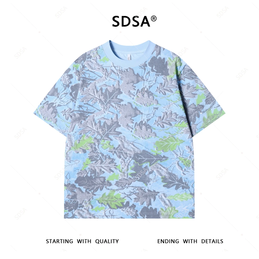 SDSA夏季新款男士痞帅潮流树叶印花圆领短袖T恤小众设计时尚百搭