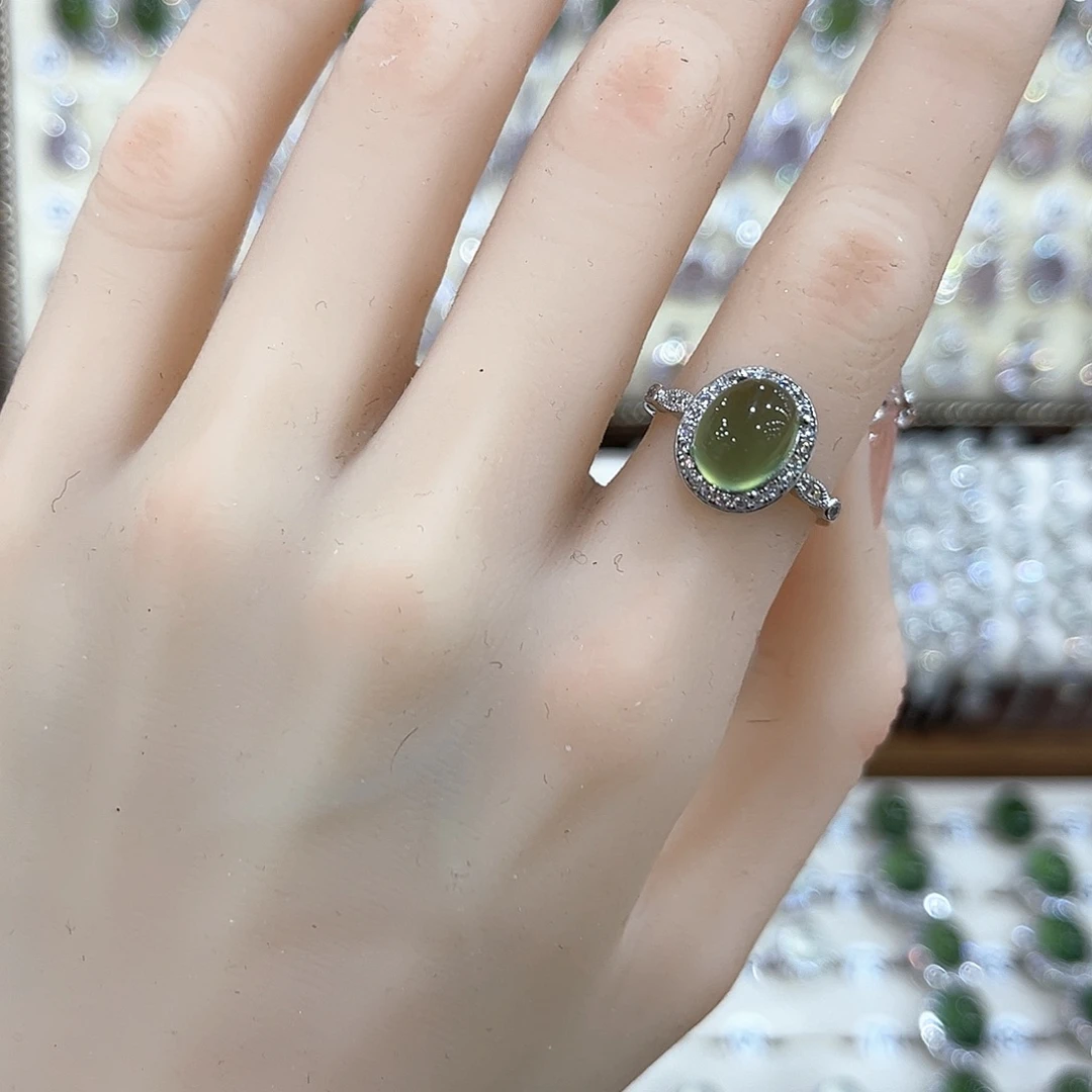 蛇纹石玉银S925镶嵌戒指