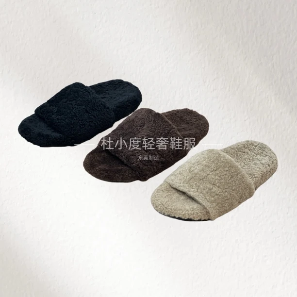 欧洲站2025秋冬新款皮毛一体一字拖女外穿毛毛鞋女鞋拖鞋舒适百搭