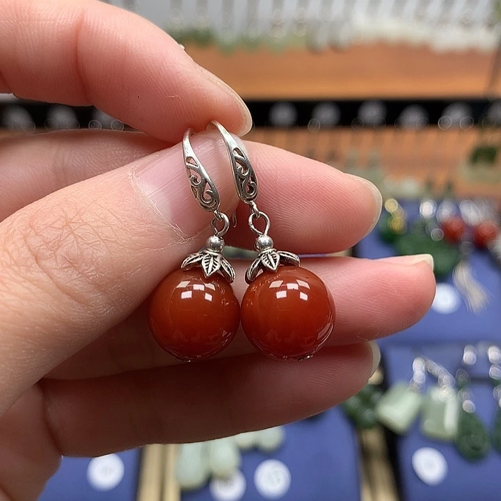 玛瑙/玉髓银S925镶嵌耳环12左右