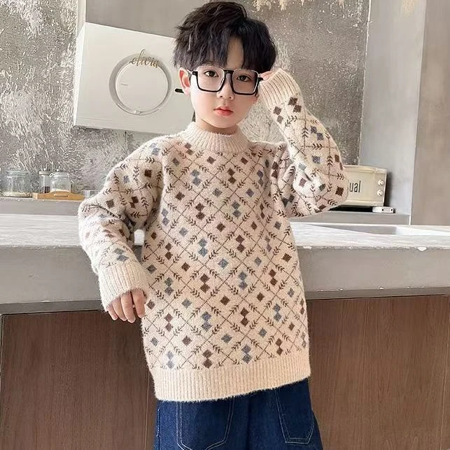 男休闲风韩版条纹长袖毛衣针织衫打底衫圆领加绒高领秋冬宝宝