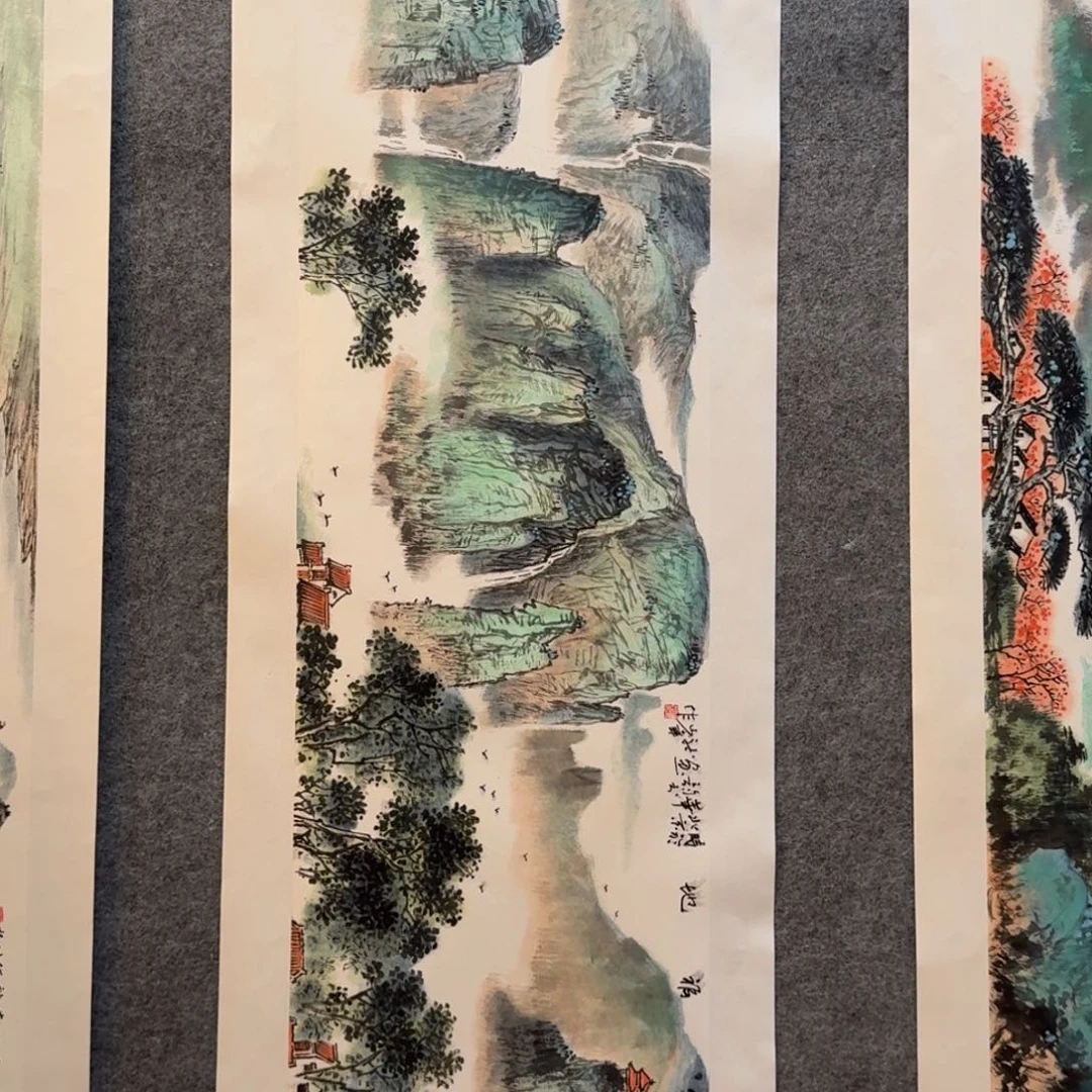 国画檀少章四尺对开山水