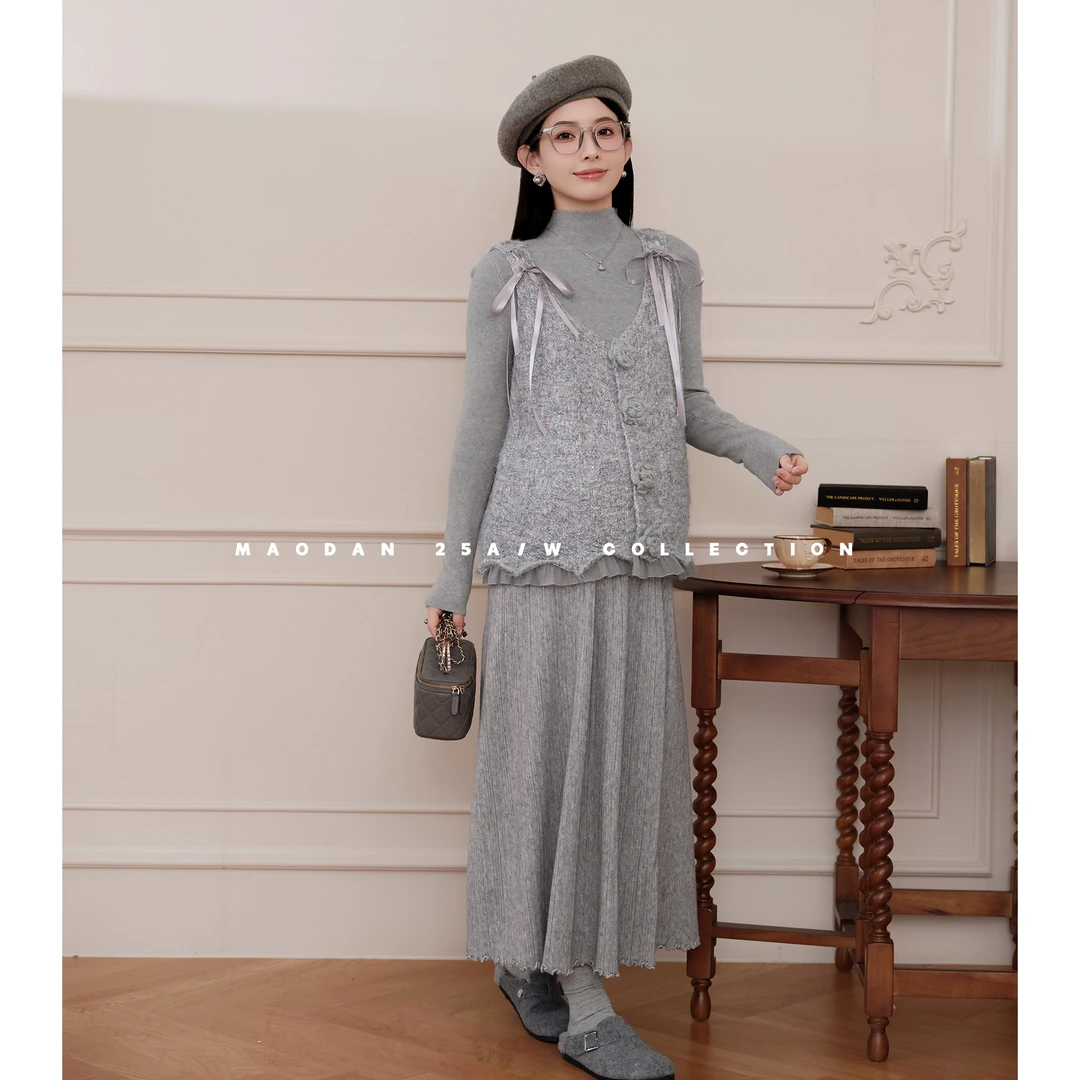 maodan/猫单【温柔秘境】【羊毛】孕妇装冬季新品气质内搭背心半身裙