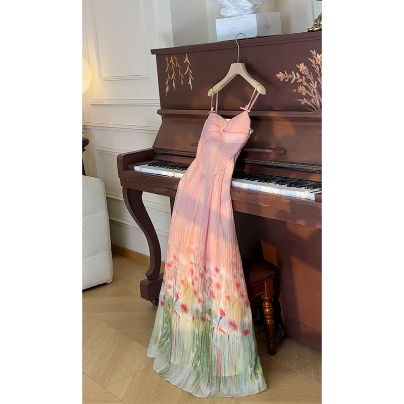 LAOXIAO【桃夭灼灼】法式温柔风设计师气质仙气小个子撞色连衣裙050