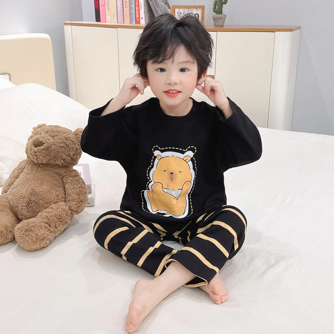 2洋气好看男童睡衣套装A类纯棉春秋季1小男孩子3岁儿童家居服分体