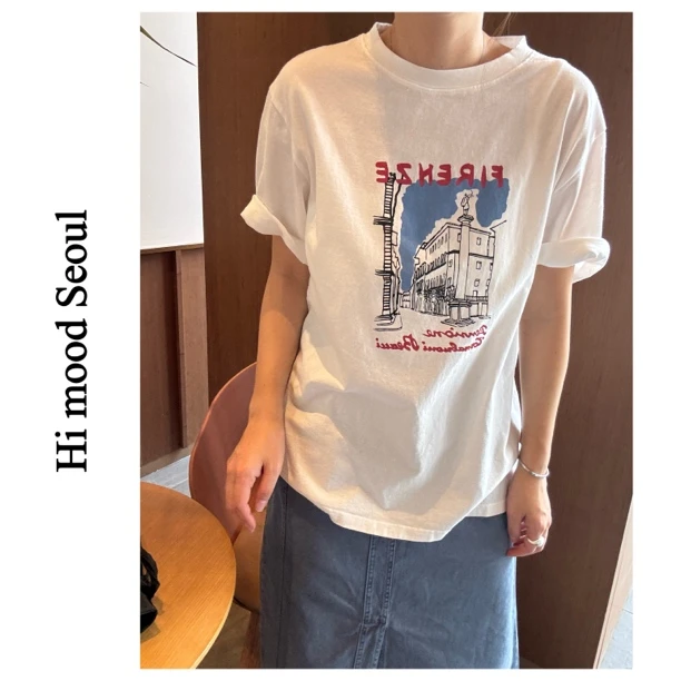【金恩慧欧尼Hi mood】ins简约印花圆领短袖T