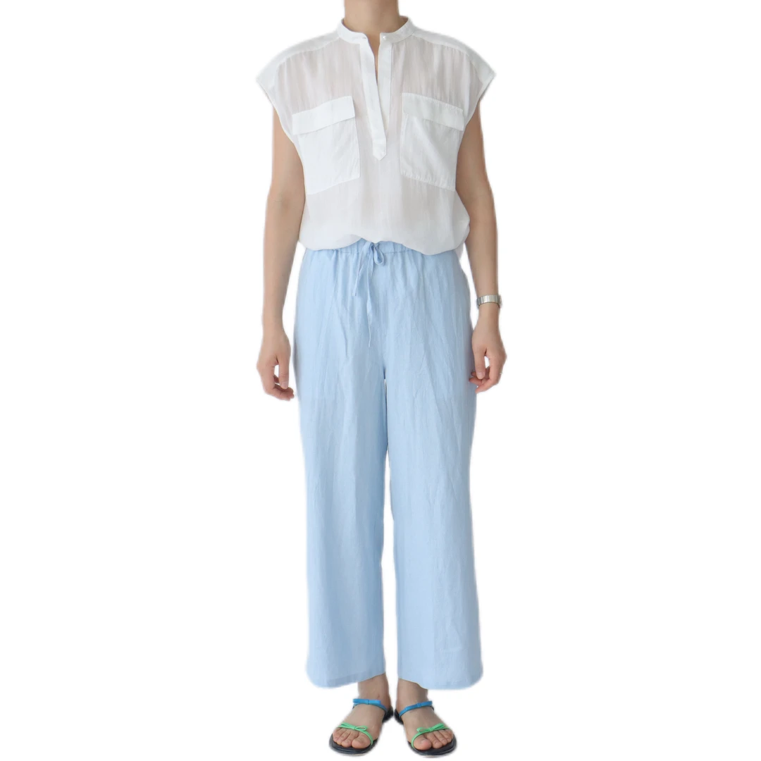 夏季舒适高级感麻料九分裤女休闲阔腿裤1079