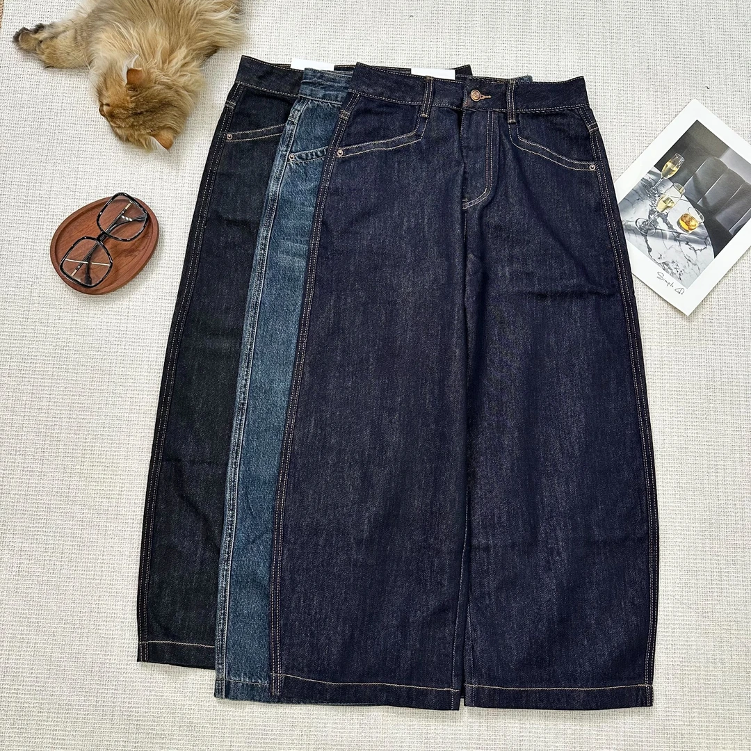 【叶子服饰】秋季新款时尚阔腿裤复古百搭九分弯刀裤牛仔裤6002