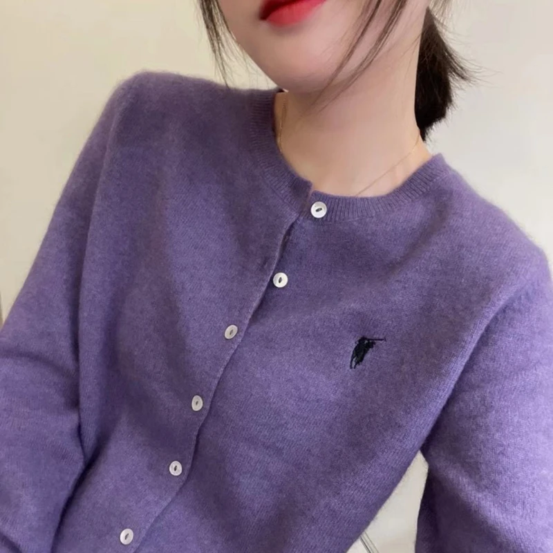 【商场同款】100%纯羊毛衫 秋冬圆领开衫女高级感刺绣针织毛衣外套