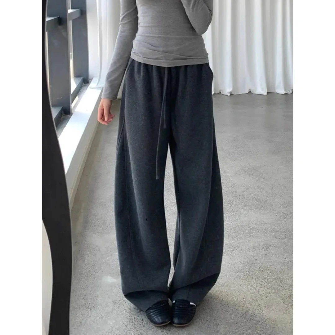 cleanfit美式直筒卫裤男款秋季a字阔腿运动裤子慵懒风垂感弯刀裤