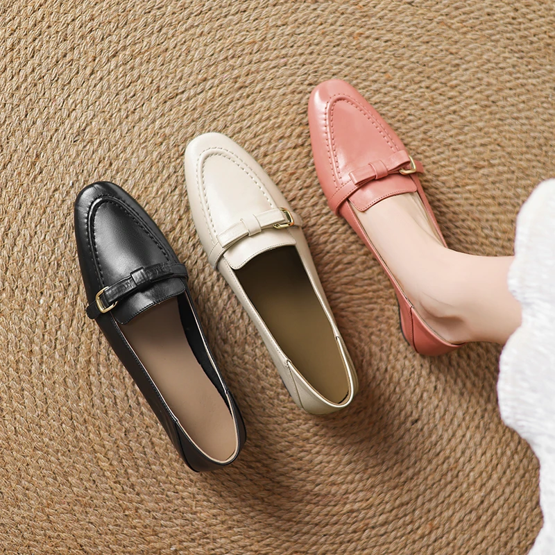 2CM，牛皮圆头粗跟休闲鞋软底乐福鞋时尚英伦风英伦风真皮圆头乐福