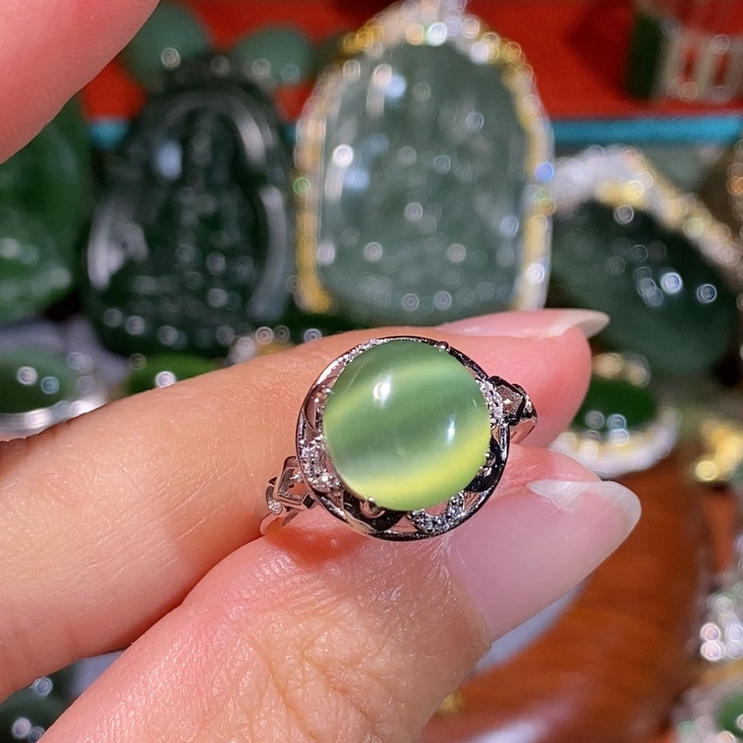 和田玉（碧玉）银S925镶嵌戒指