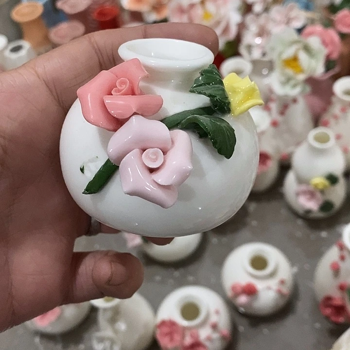 瓷片纯手工陶瓷花摆件瑕
