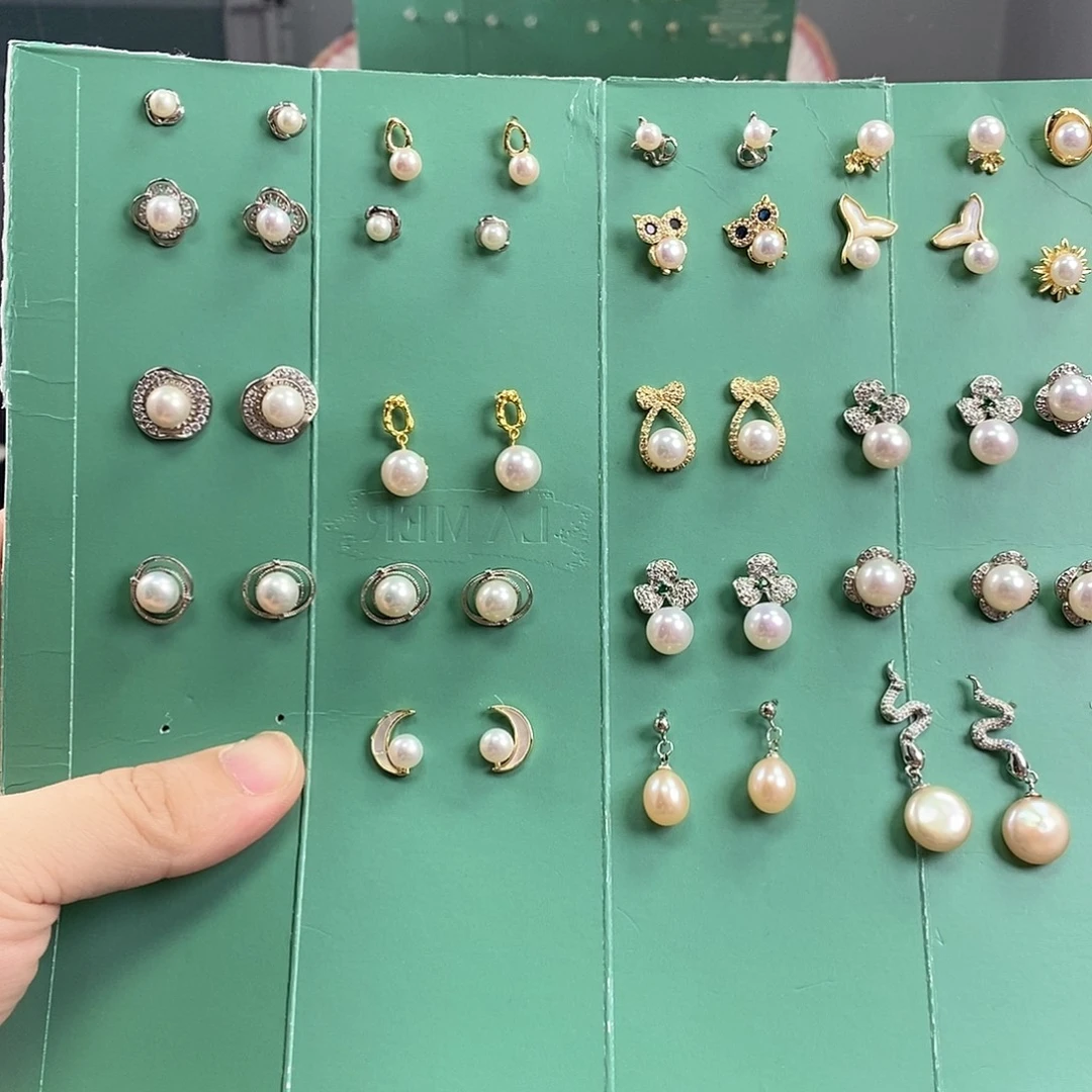 银S925镶嵌淡水珍珠耳饰买一送一送随机