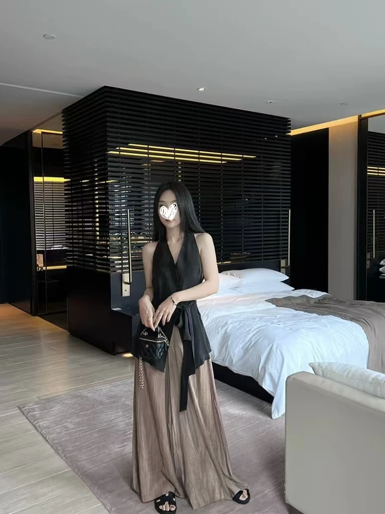 法式复古系带无袖上衣宽松休闲显瘦阔腿裤套装