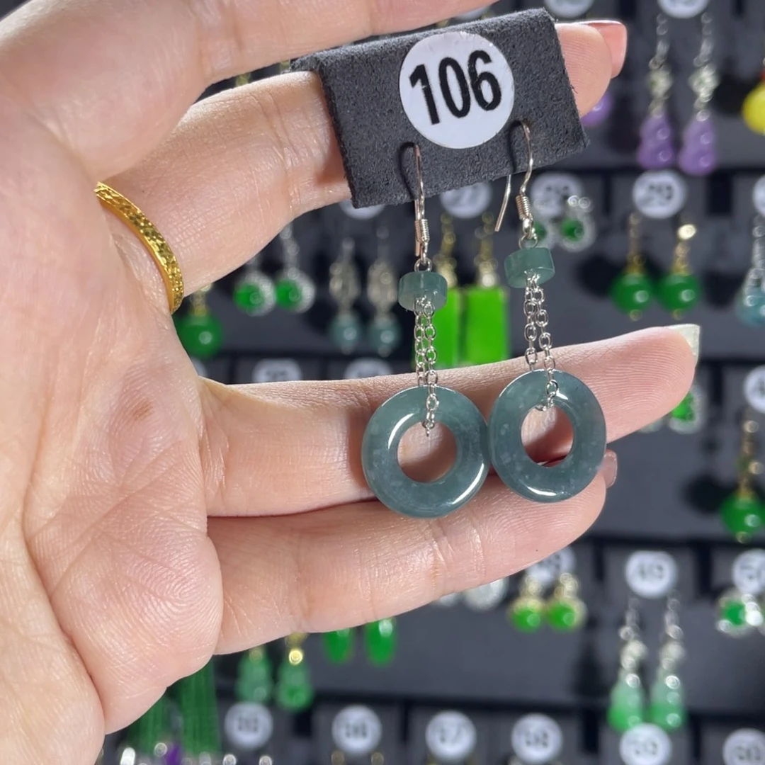 银S925镶嵌翡翠耳饰106